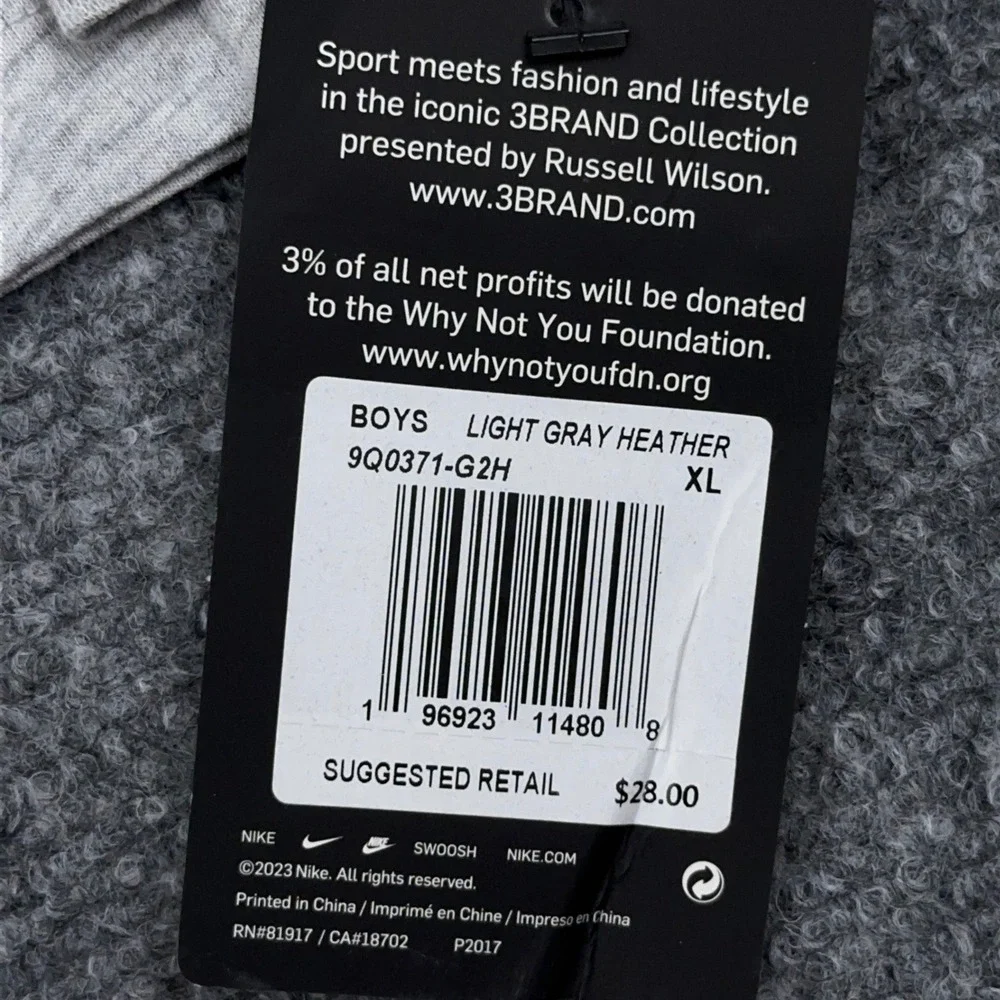 NEW Nike 3 Brand Long Sleeve Shirt Kids XL Gray‎ Graphic All In Russell Wilson